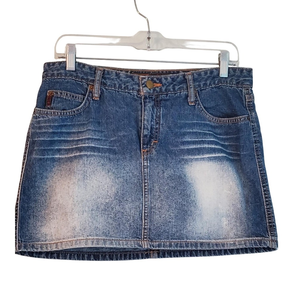 Vintage Mudd Low Rise Denim Skirt‎ Womens M Blue Micro Mini Distressed Y2K 90s